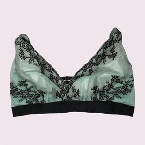 Cacique Unlined Bralette Size 44DD Lace and Mesh Bralette Mint Blue/Green Bra